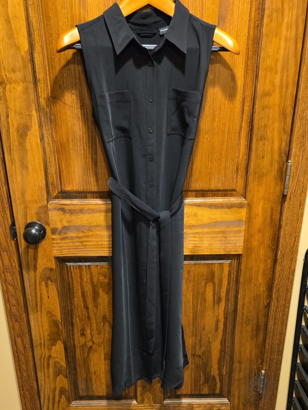 Adrienne Vittadini Black Sleeveless Maxi Shirt Dress with Tie Waist